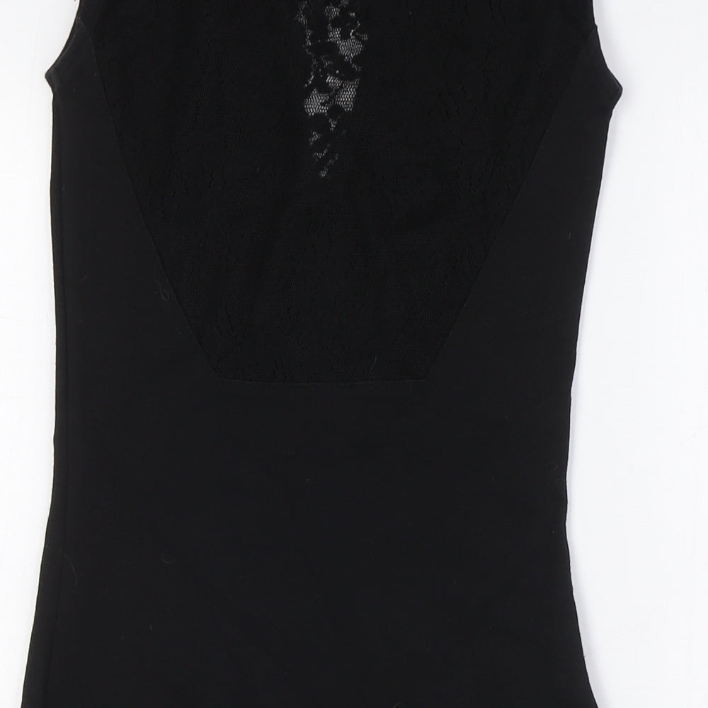 River Island Womens Black Cotton Pencil Dress Size 8 Round Neck - Lace Detail