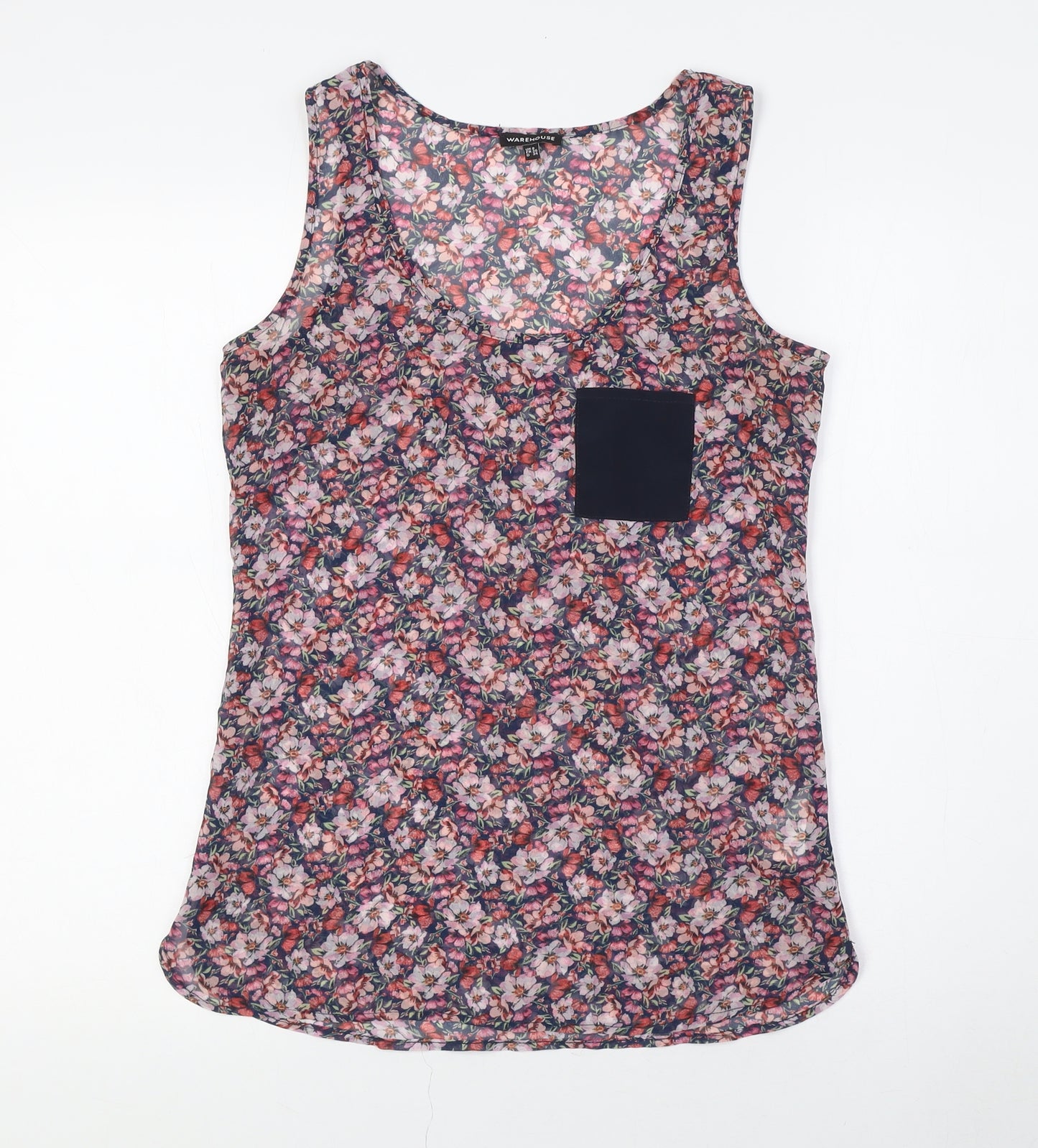 Warehouse Womens Multicoloured Floral Polyester Camisole Tank Size 8 Round Neck - Sheer
