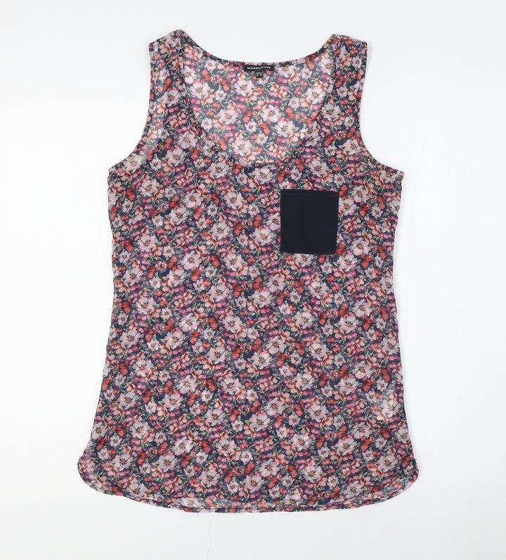 Warehouse Womens Multicoloured Floral Polyester Camisole Tank Size 8 Round Neck - Sheer