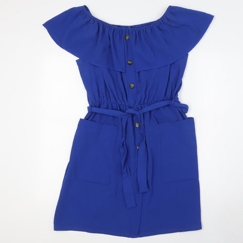 Quiz Womens Blue Polyester A-Line Size 16 Off the Shoulder - Pockets