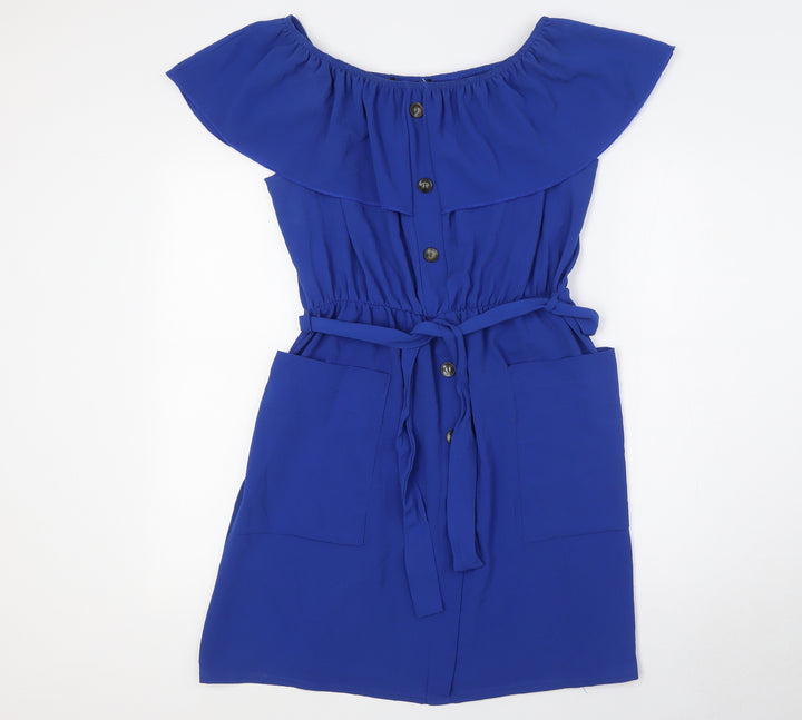 Quiz Womens Blue Polyester A-Line Size 16 Off the Shoulder - Pockets