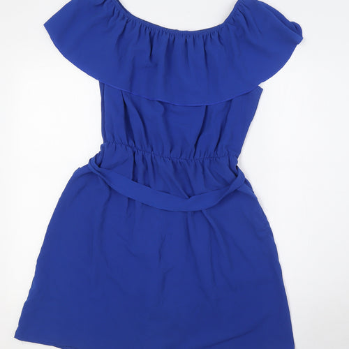 Quiz Womens Blue Polyester A-Line Size 16 Off the Shoulder - Pockets