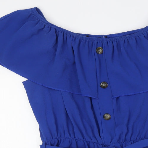 Quiz Womens Blue Polyester A-Line Size 16 Off the Shoulder - Pockets