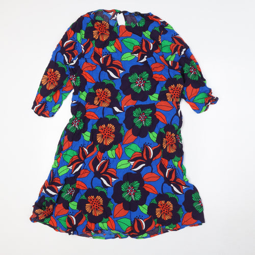 NEXT Womens Multicoloured Floral Viscose A-Line Size 16 Round Neck Button