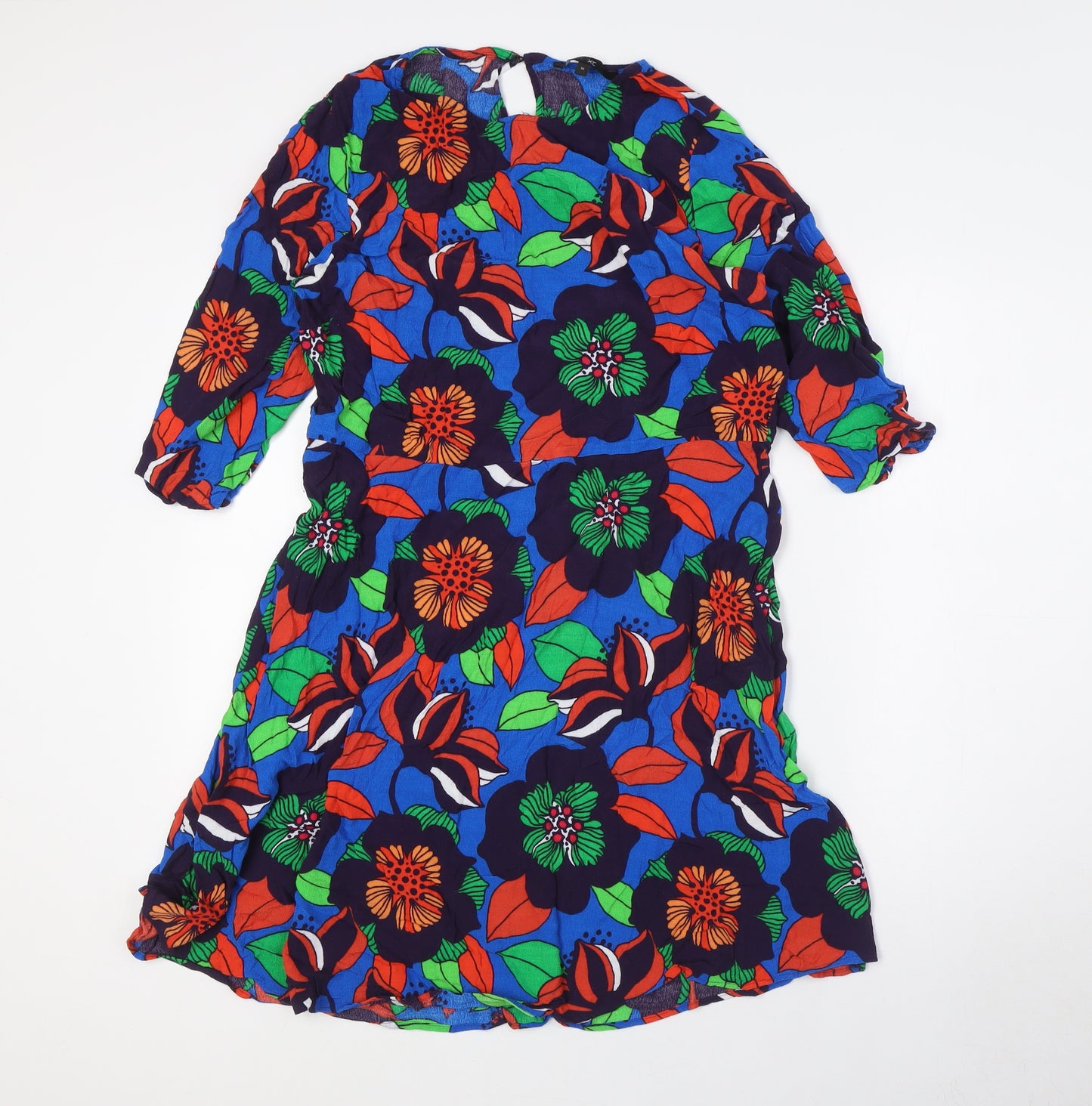 NEXT Womens Multicoloured Floral Viscose A-Line Size 16 Round Neck Button