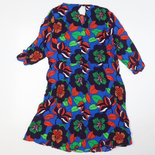 NEXT Womens Multicoloured Floral Viscose A-Line Size 16 Round Neck Button