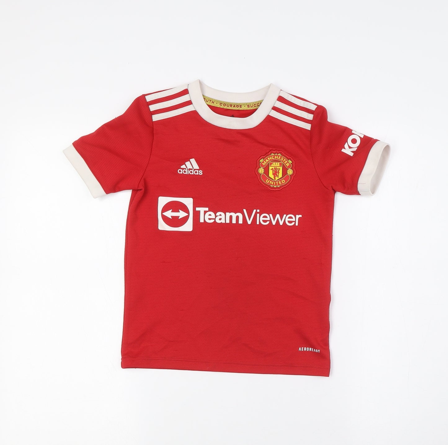 adidas Boys Red Polyester Basic T-Shirt Size 7-8 Years Crew Neck - Manchester United