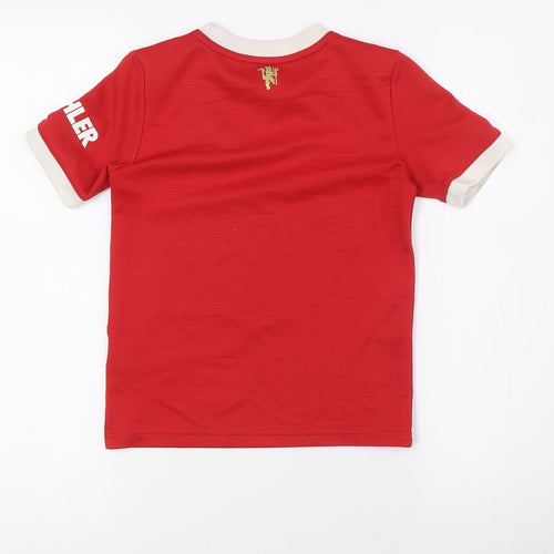 adidas Boys Red Polyester Basic T-Shirt Size 7-8 Years Crew Neck - Manchester United