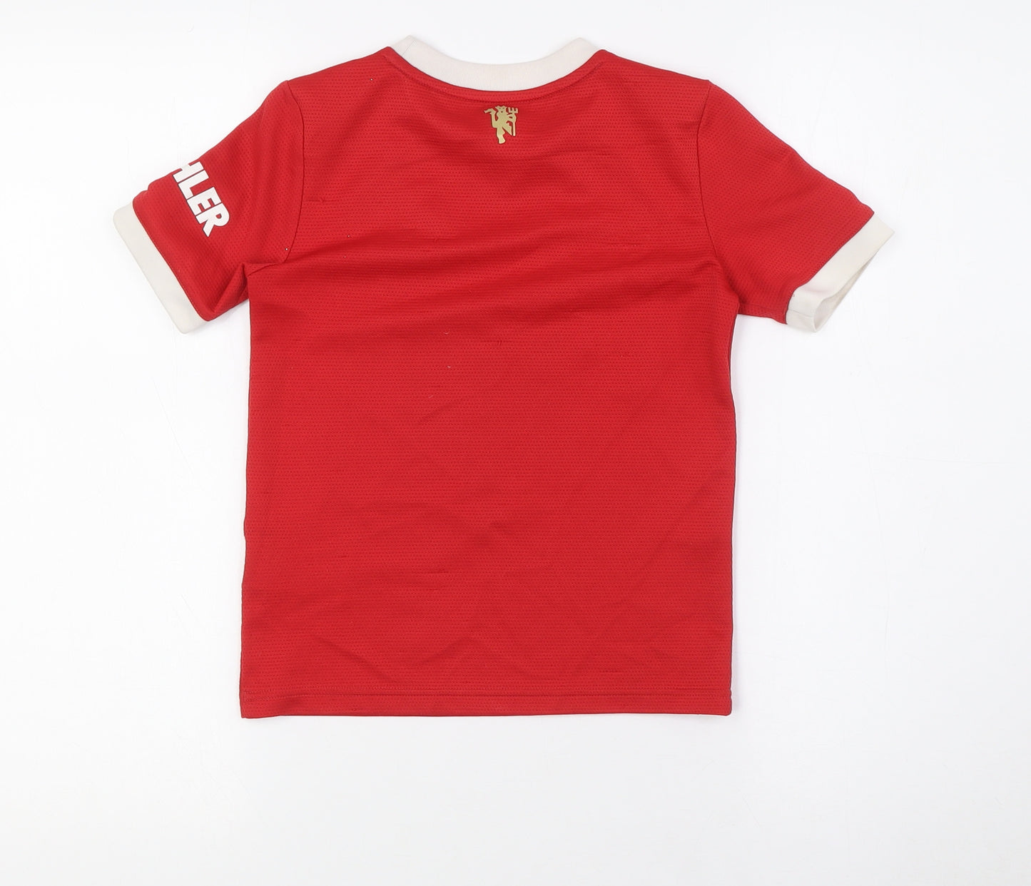 adidas Boys Red Polyester Basic T-Shirt Size 7-8 Years Crew Neck - Manchester United
