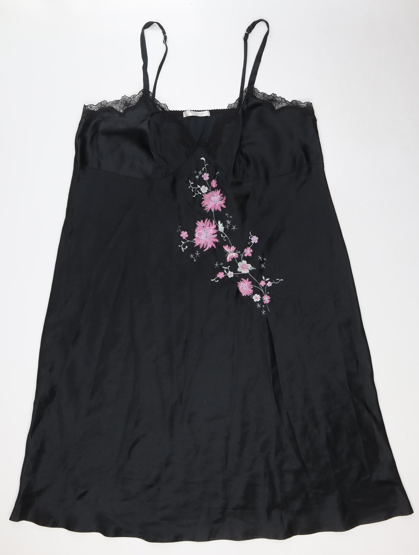 Joanna Hope Womens Black Solid Polyester Cami Dress Size 24 - Floral Embellished