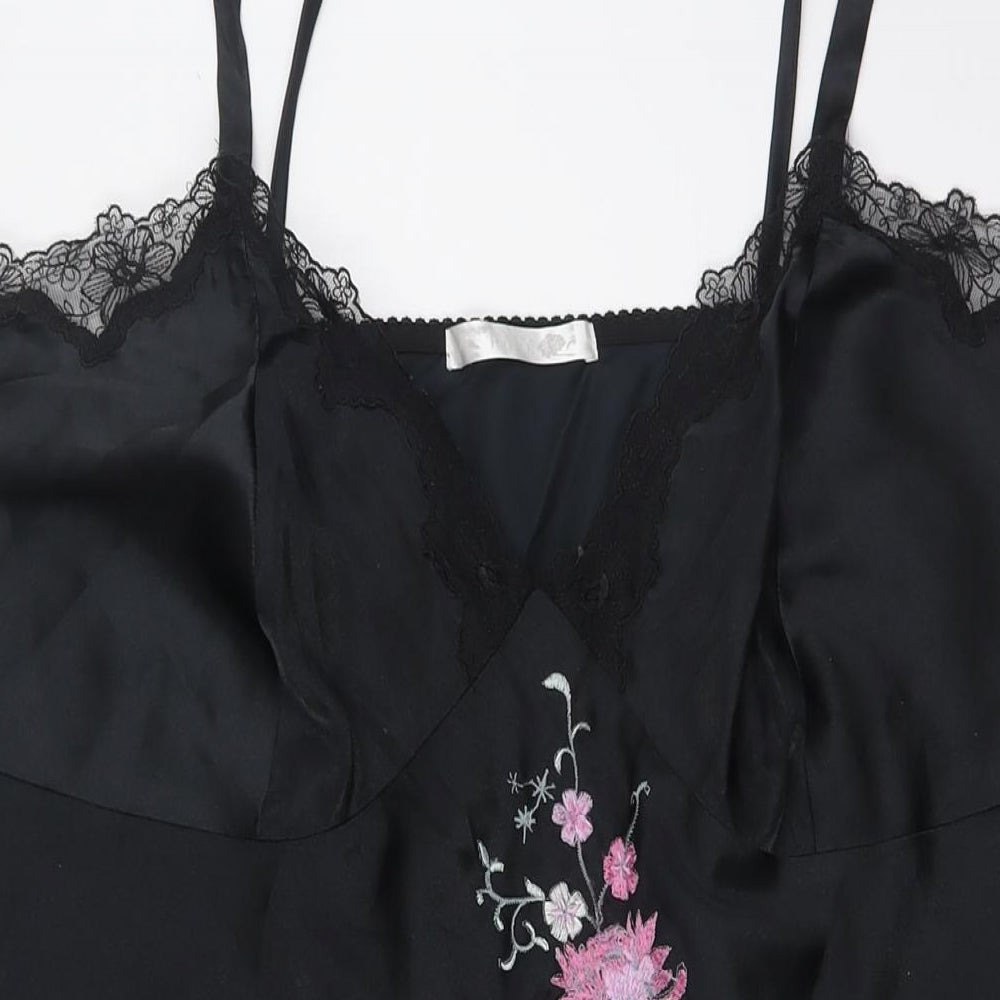 Joanna Hope Womens Black Solid Polyester Cami Dress Size 24 - Floral Embellished