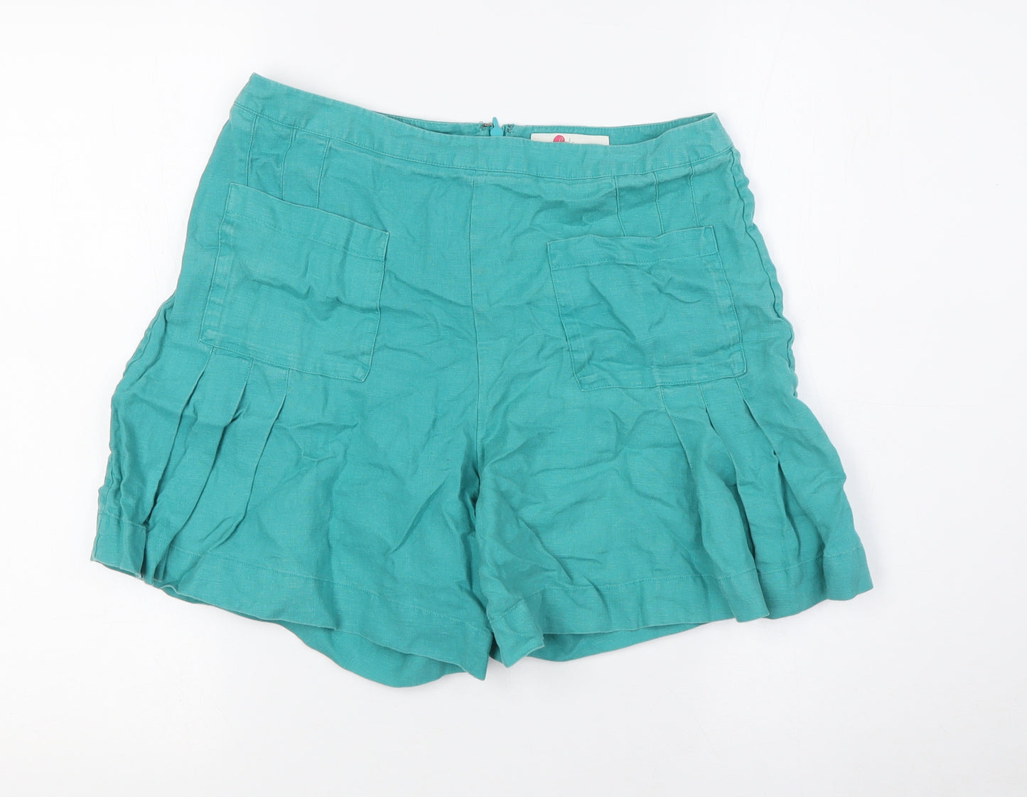 Boden Womens Green Linen Basic Shorts Size 8 L5.5 in Regular Zip - Pleated