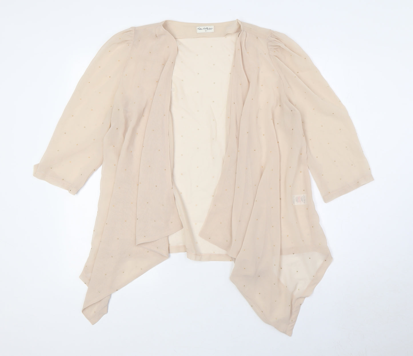 Miss Selfridge Womens Beige V-Neck Polyester Cardigan Jumper Size 12 - Sheer