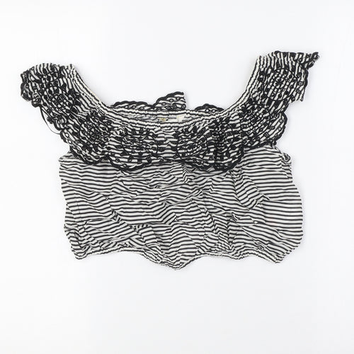 Miss Selfridge Womens Black Striped Polyester Cropped Blouse Size 12 Off the Shoulder - Embellished Collar