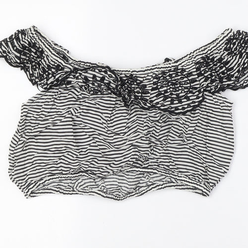 Miss Selfridge Womens Black Striped Polyester Cropped Blouse Size 12 Off the Shoulder - Embellished Collar