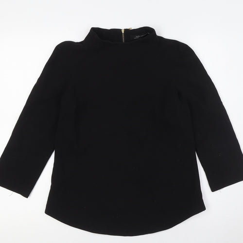 Zara Womens Black Polyester Basic Blouse Size S Mock Neck