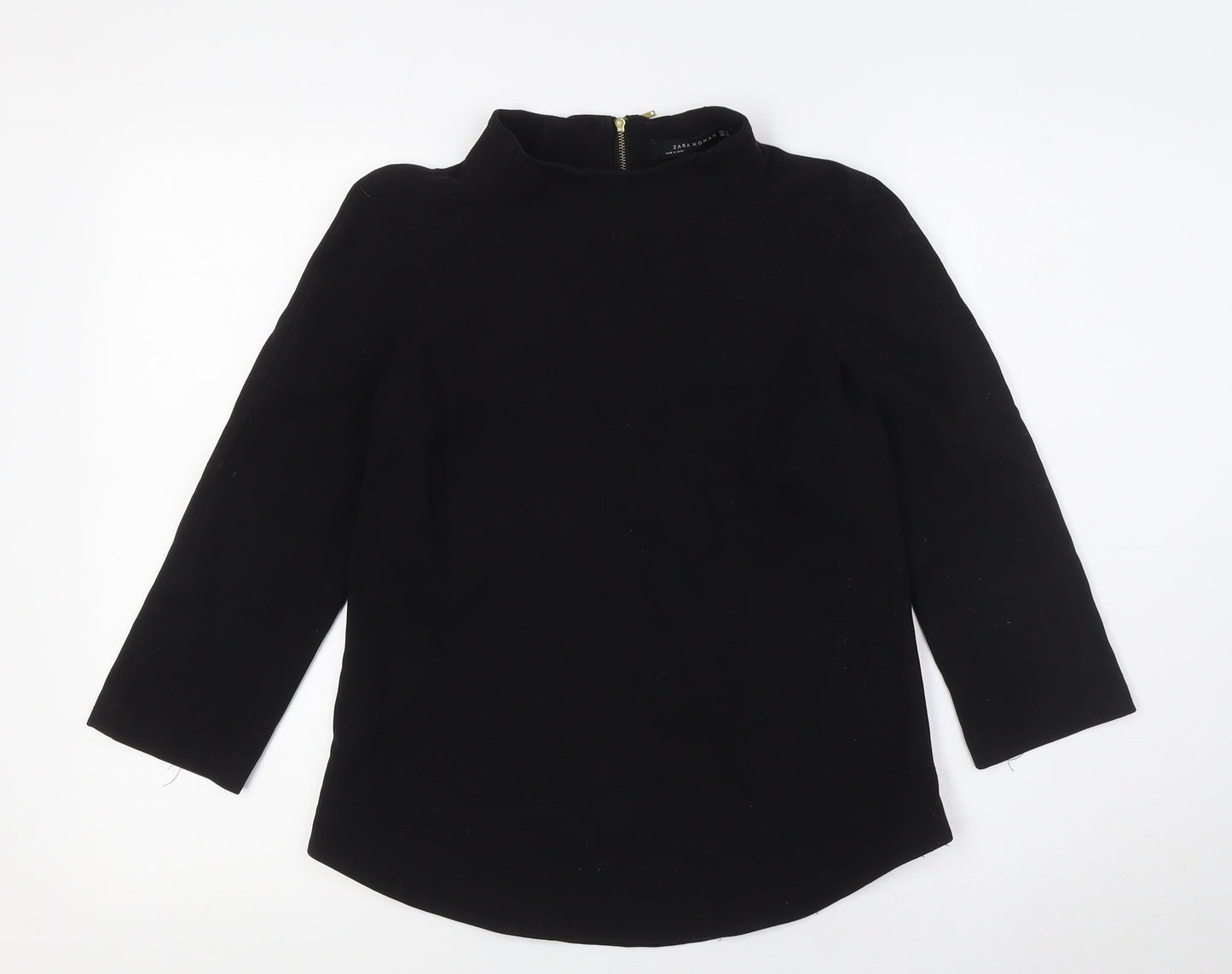 Zara Womens Black Polyester Basic Blouse Size S Mock Neck