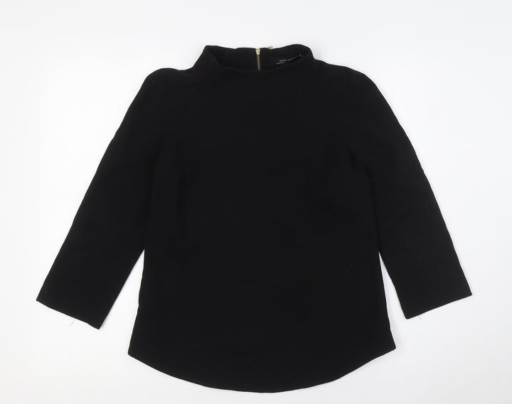 Zara Womens Black Polyester Basic Blouse Size S Mock Neck