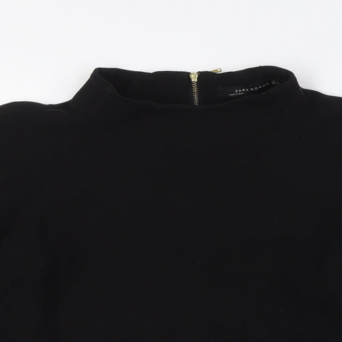 Zara Womens Black Polyester Basic Blouse Size S Mock Neck