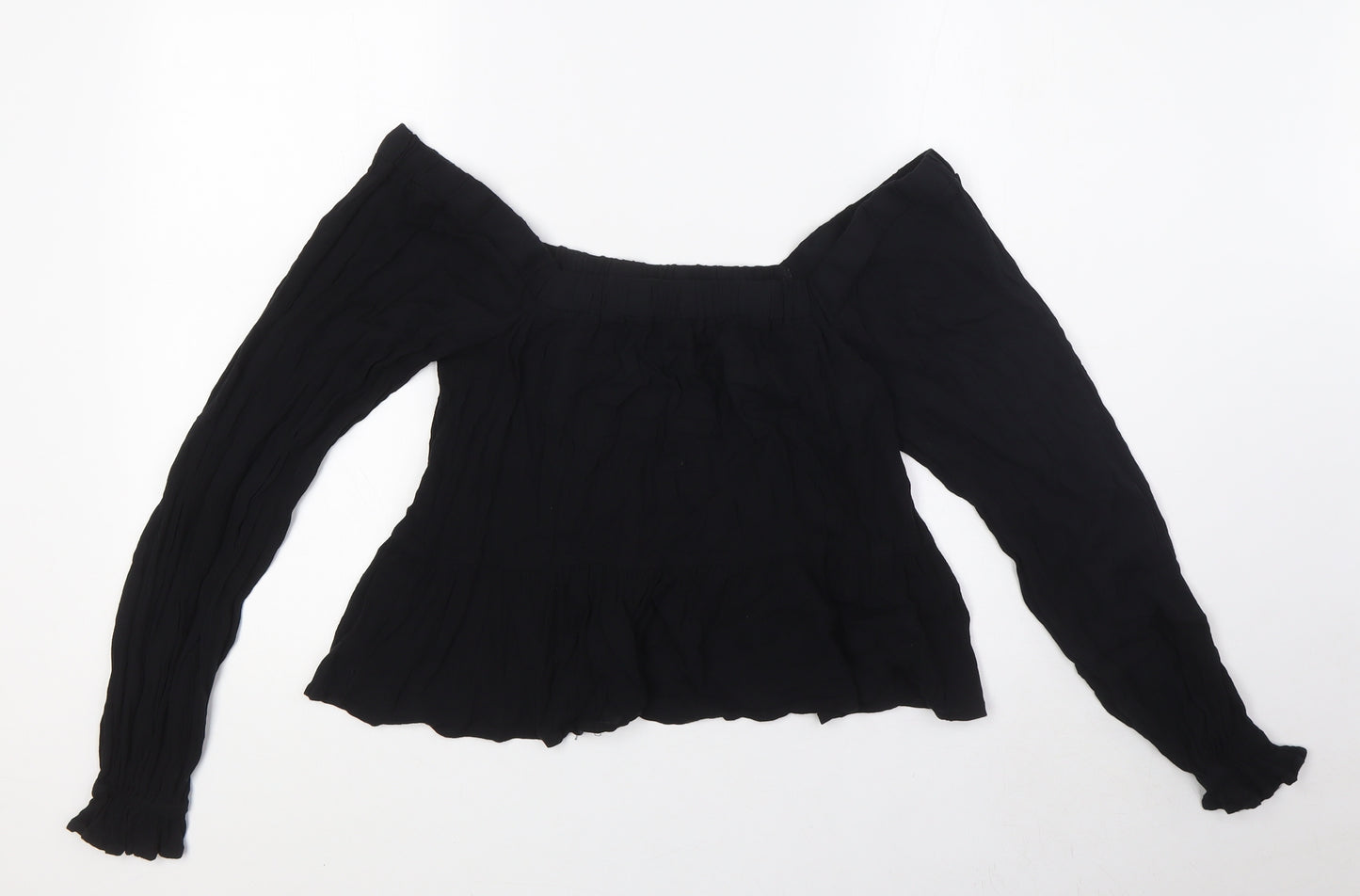 ASOS Womens Black Viscose Basic Blouse Size 8 Square Neck - Peplum