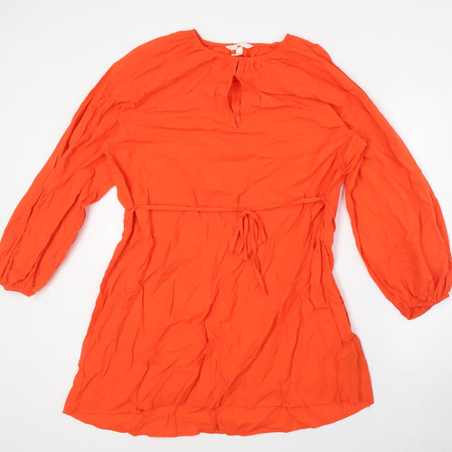 H&M Womens Orange Cotton A-Line Size S Round Neck - Belted