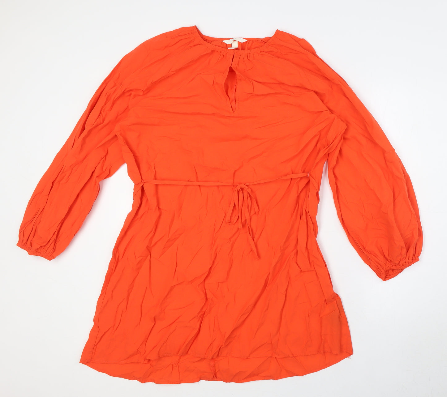 H&M Womens Orange Cotton A-Line Size S Round Neck - Belted