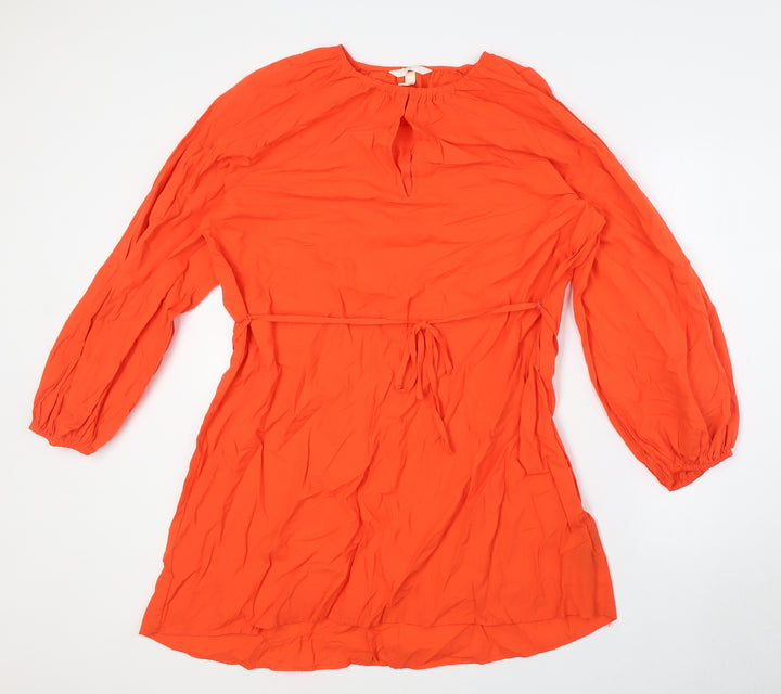 H&M Womens Orange Cotton A-Line Size S Round Neck - Belted