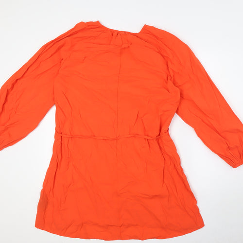 H&M Womens Orange Cotton A-Line Size S Round Neck - Belted