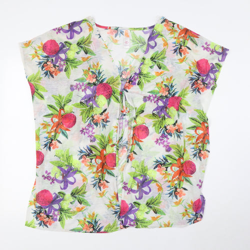 Ocean Club Womens Multicoloured Floral Polyester Basic Button-Up Size 6 V-Neck - Beach Wear