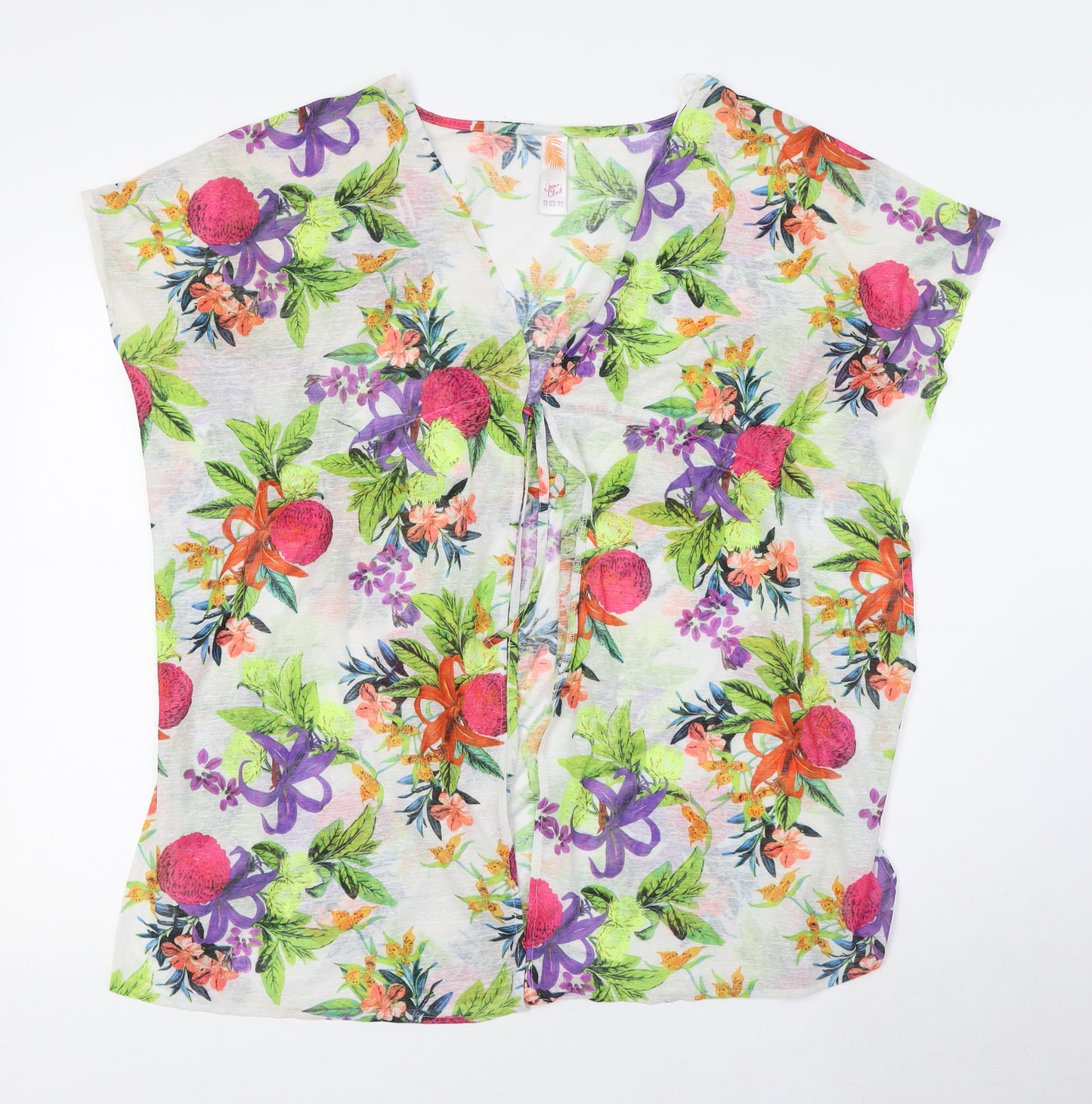 Ocean Club Womens Multicoloured Floral Polyester Basic Button-Up Size 6 V-Neck - Beach Wear