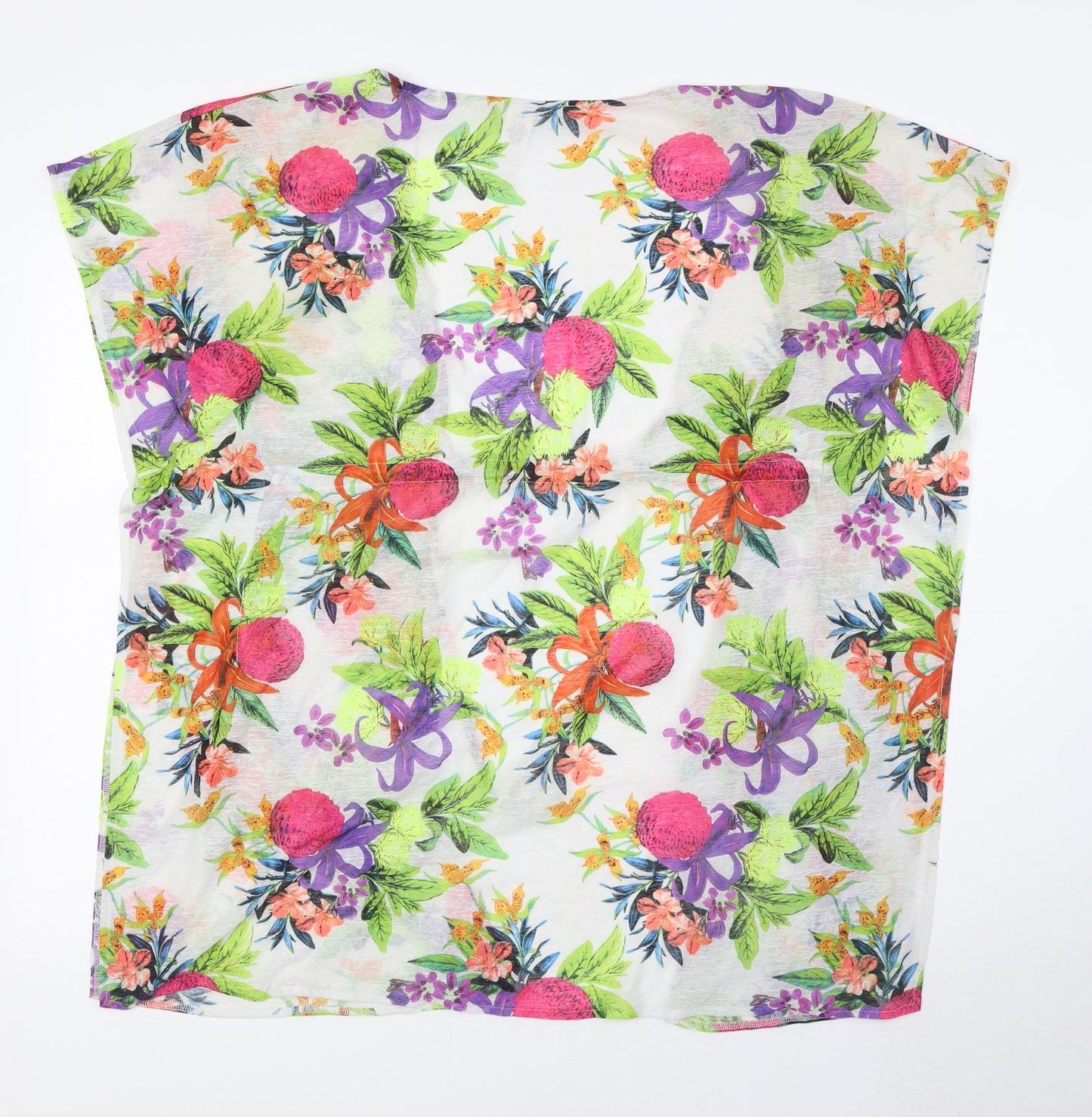 Ocean Club Womens Multicoloured Floral Polyester Basic Button-Up Size 6 V-Neck - Beach Wear