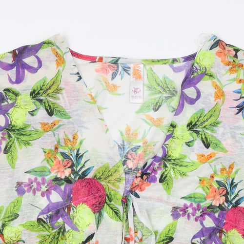 Ocean Club Womens Multicoloured Floral Polyester Basic Button-Up Size 6 V-Neck - Beach Wear