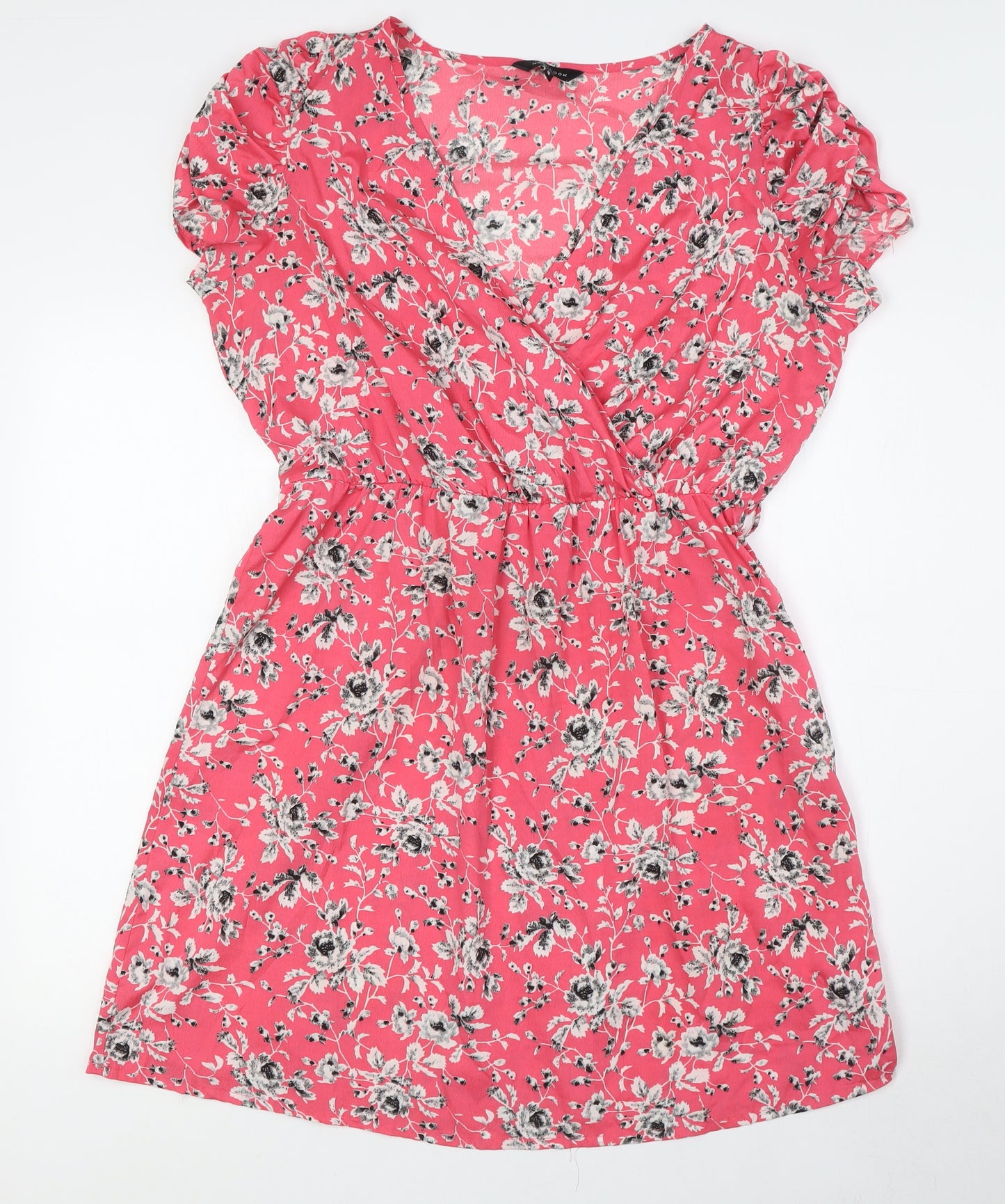 New Look Womens Pink Floral Polyester A-Line Size 16 V-Neck