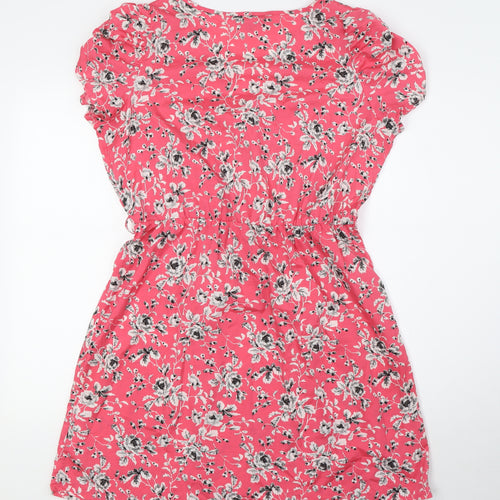 New Look Womens Pink Floral Polyester A-Line Size 16 V-Neck