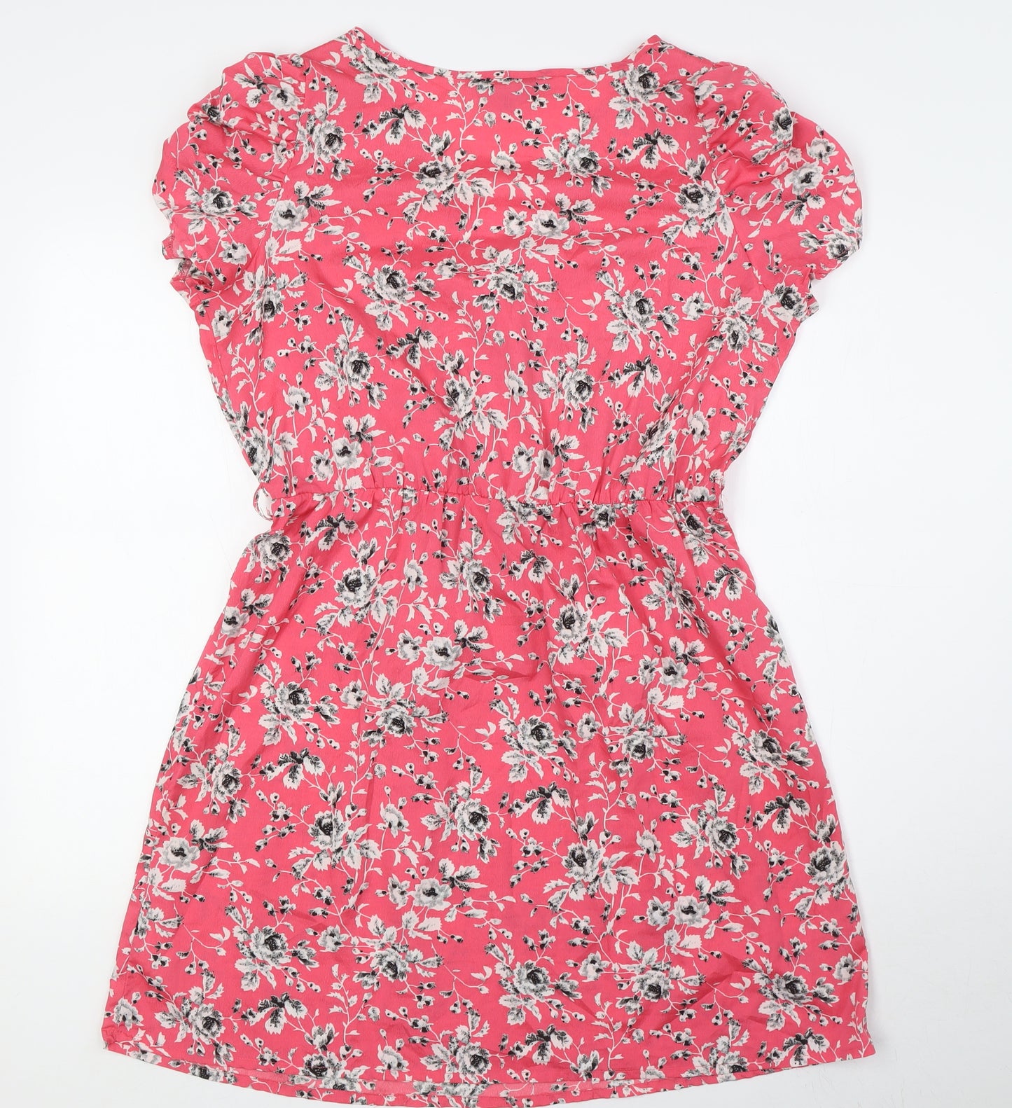 New Look Womens Pink Floral Polyester A-Line Size 16 V-Neck