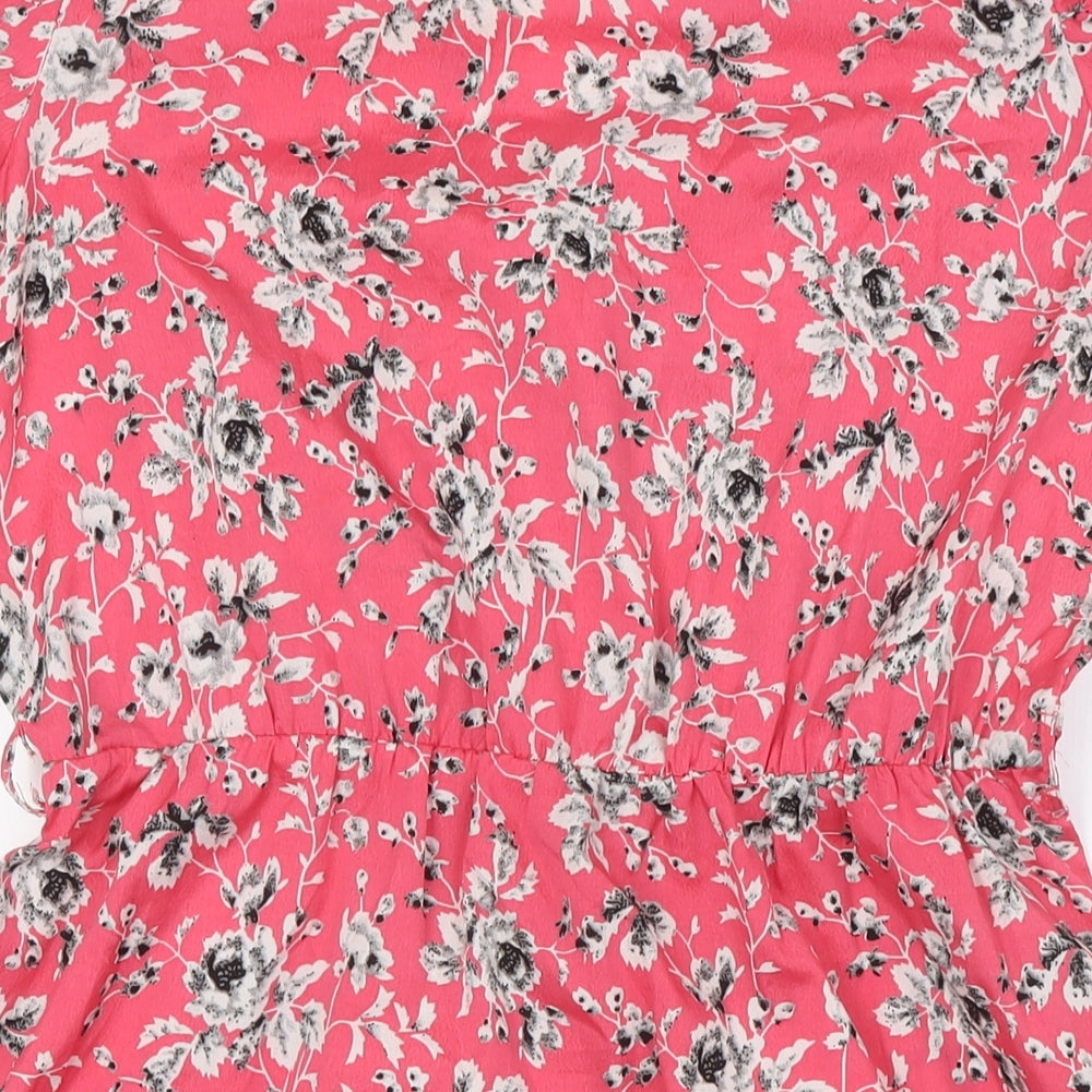 New Look Womens Pink Floral Polyester A-Line Size 16 V-Neck