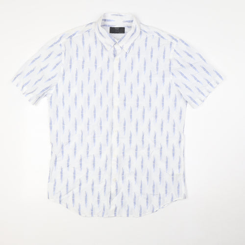 Marks and Spencer Mens White Cotton Button-Up Size L Collared Button