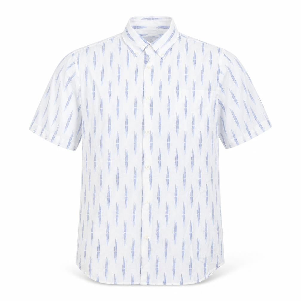 Front view of Marks & Spencer men’s white cotton button-up, size L, collared button