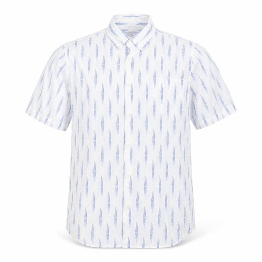 Front view of Marks & Spencer men’s white cotton button-up, size L, collared button