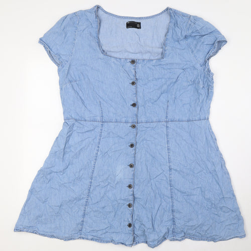 ASOS Womens Blue Cotton A-Line Size 24 Scoop Neck Button