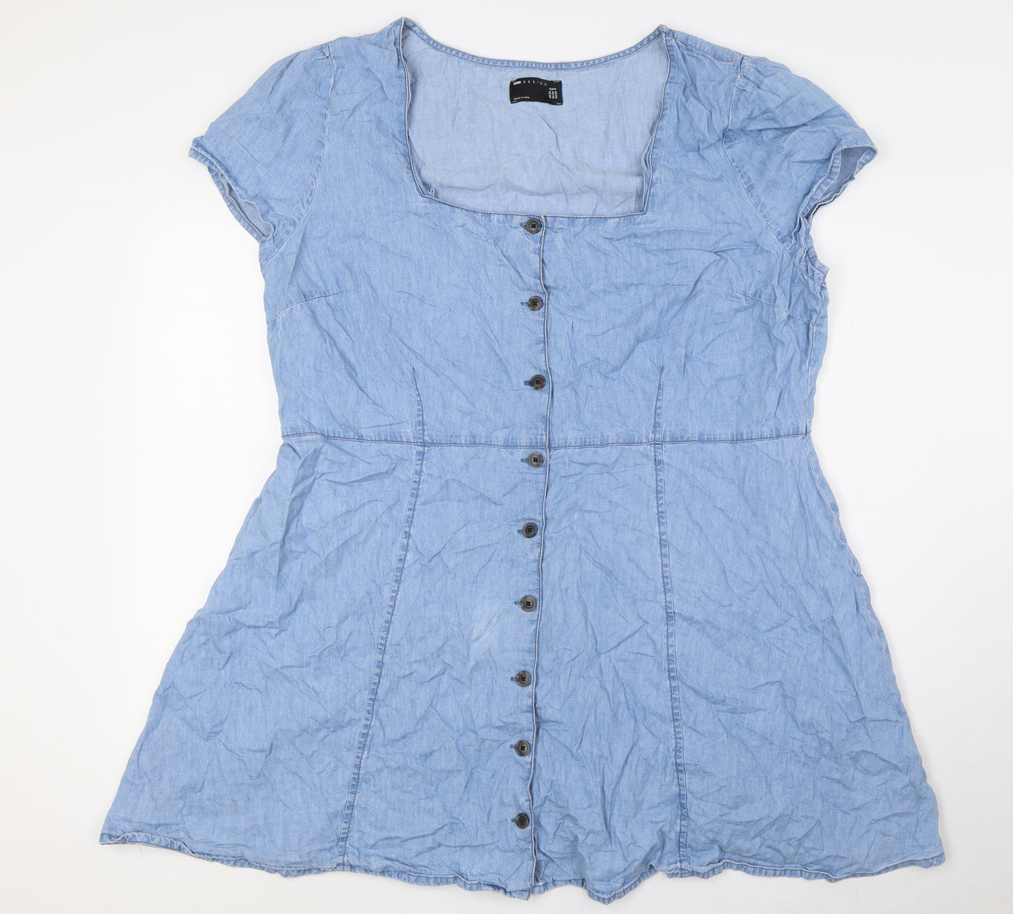 ASOS Womens Blue Cotton A-Line Size 24 Scoop Neck Button