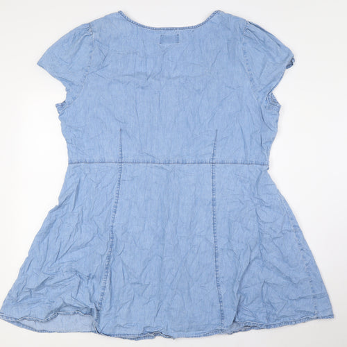 ASOS Womens Blue Cotton A-Line Size 24 Scoop Neck Button