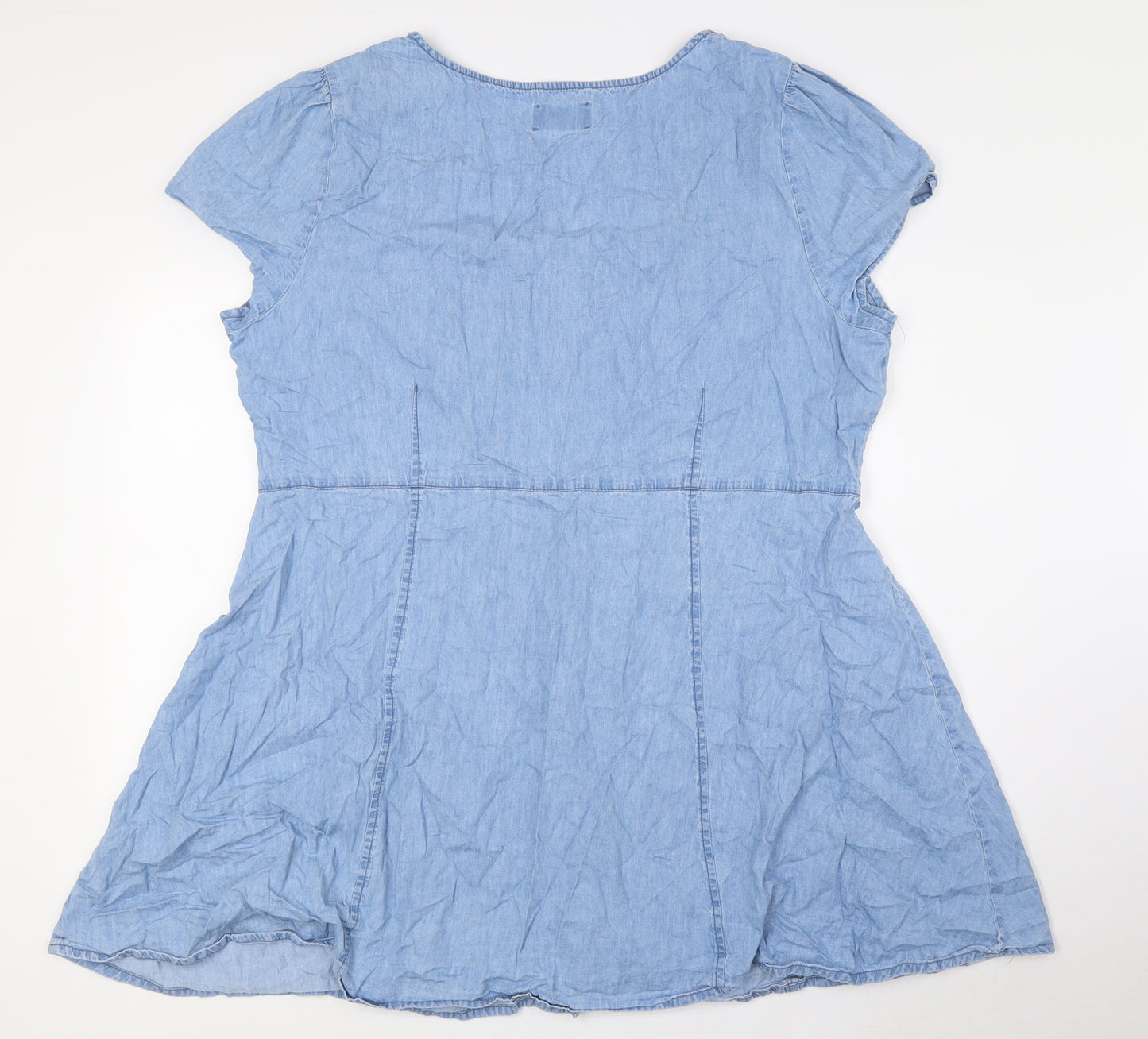 ASOS Womens Blue Cotton A-Line Size 24 Scoop Neck Button