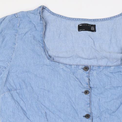 ASOS Womens Blue Cotton A-Line Size 24 Scoop Neck Button