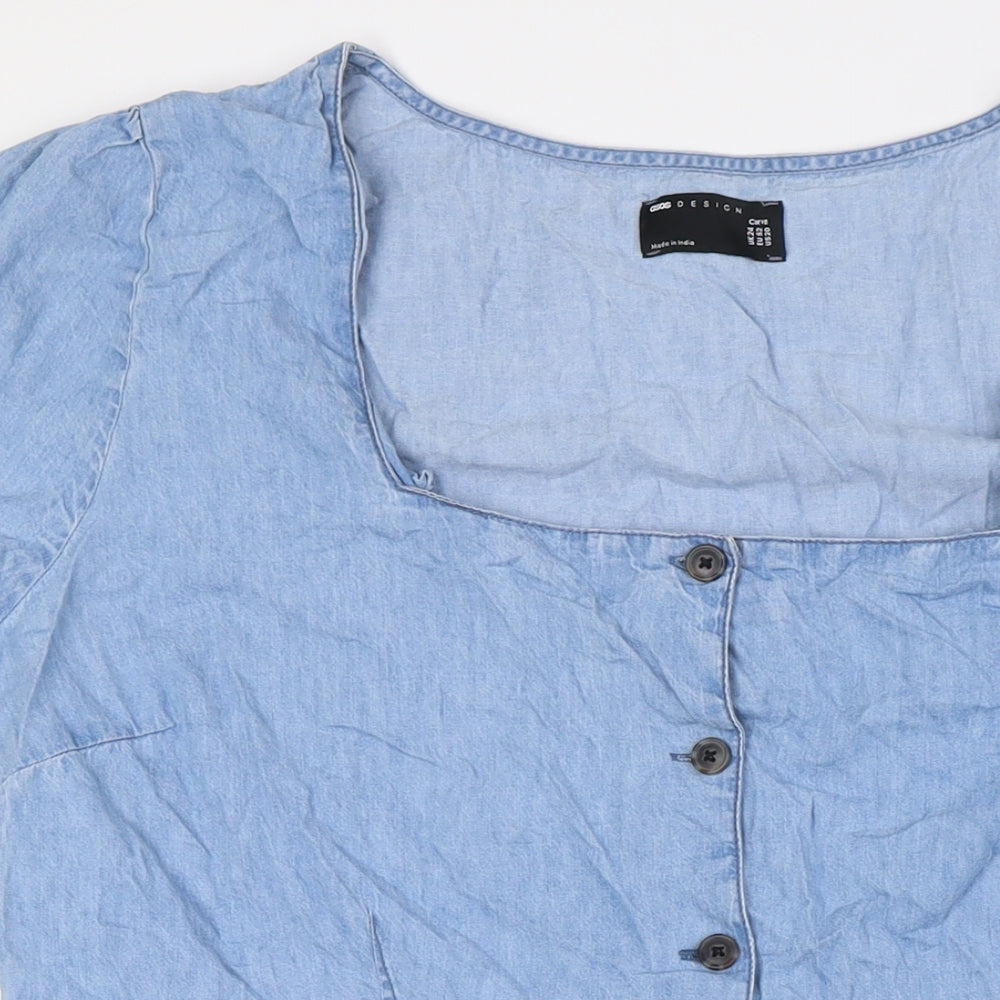 ASOS Womens Blue Cotton A-Line Size 24 Scoop Neck Button