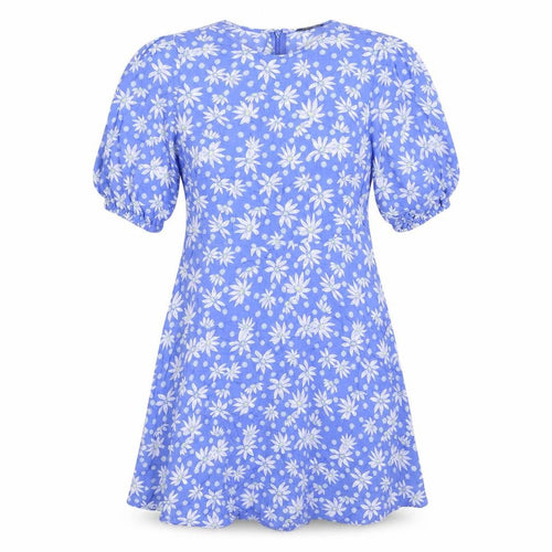Marks and Spencer Womens Blue Floral Viscose A-Line Size 12 Round Neck Zip