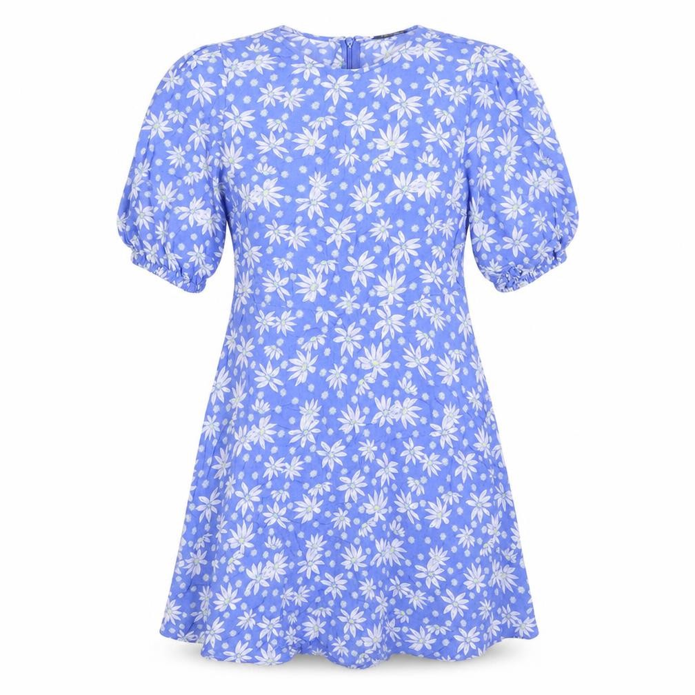 Marks and Spencer Womens Blue Floral Viscose A-Line Size 12 Round Neck Zip