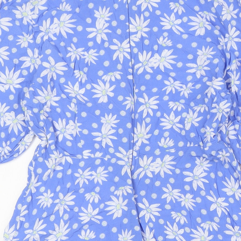 Marks and Spencer Womens Blue Floral Viscose A-Line Size 12 Round Neck Zip
