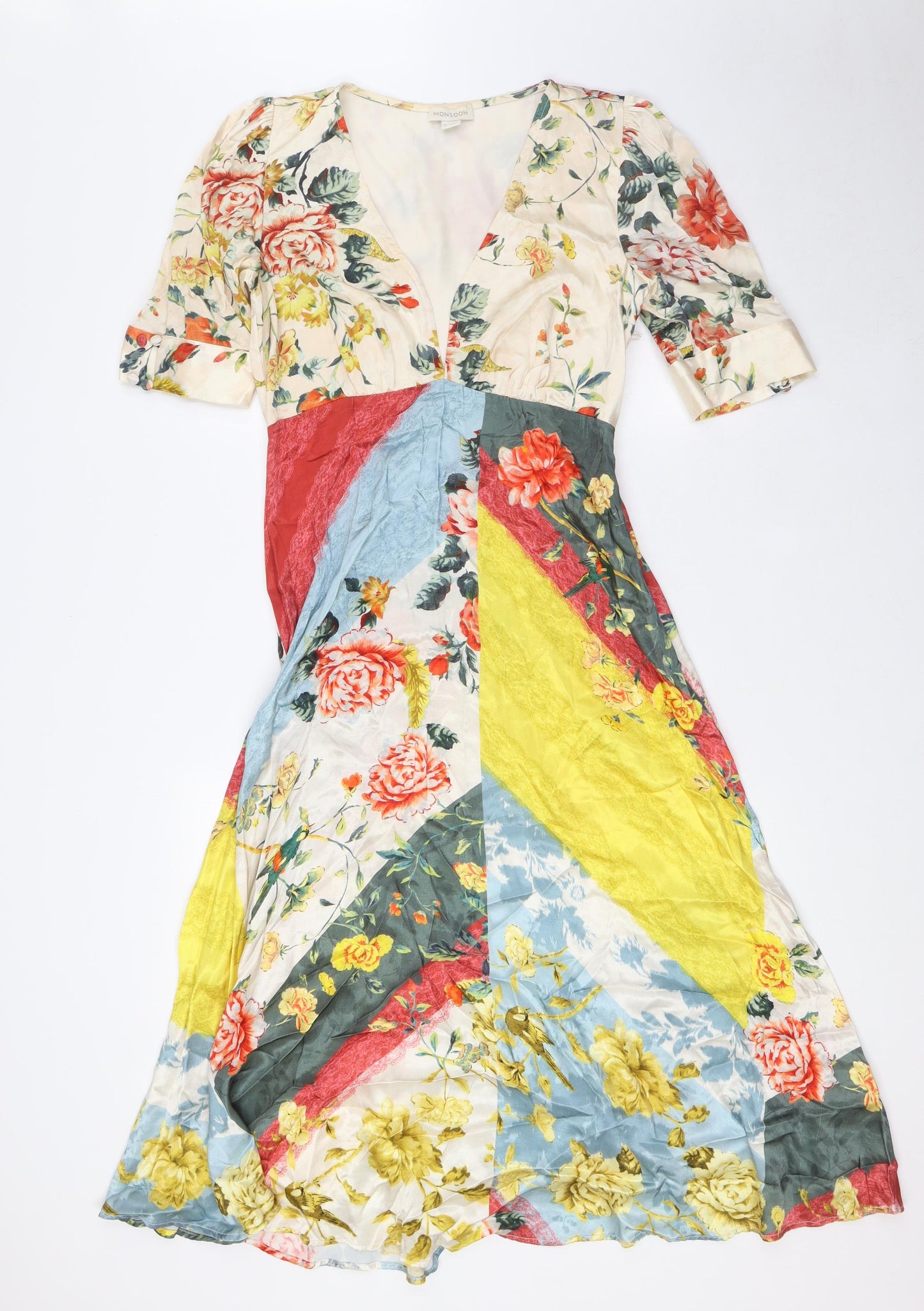 Monsoon Womens Multicoloured Floral Viscose A-Line Size 10 V-Neck Zip