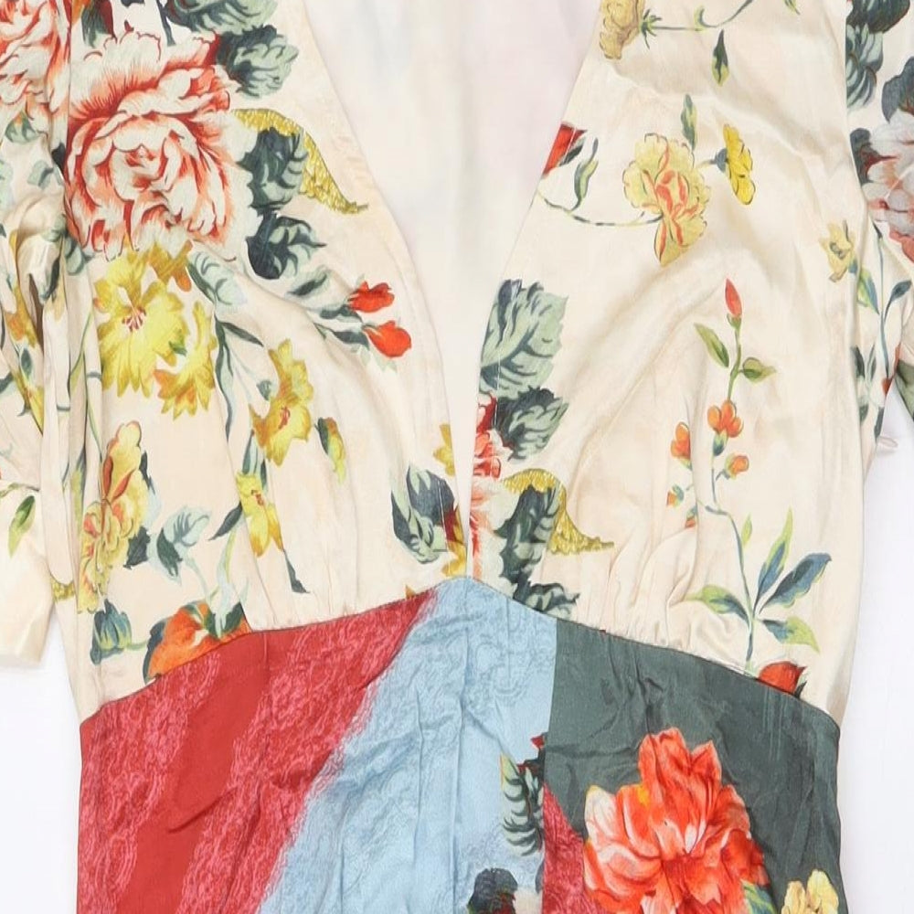 Monsoon Womens Multicoloured Floral Viscose A-Line Size 10 V-Neck Zip